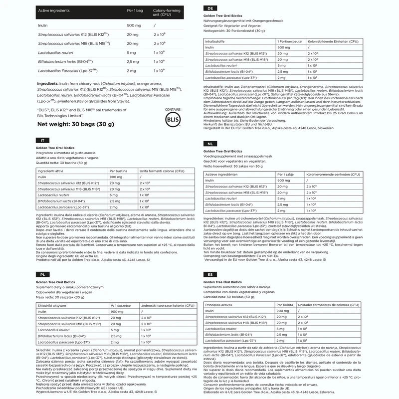 Golden Tree Oral Biotics Natural Lactic Acid Bacteria Complex for Oral Hygiene – 7 Billion CFU per dose Fights Bad Breath and Protects Teeth and Gums – for Long-Lasting Fresh Breath