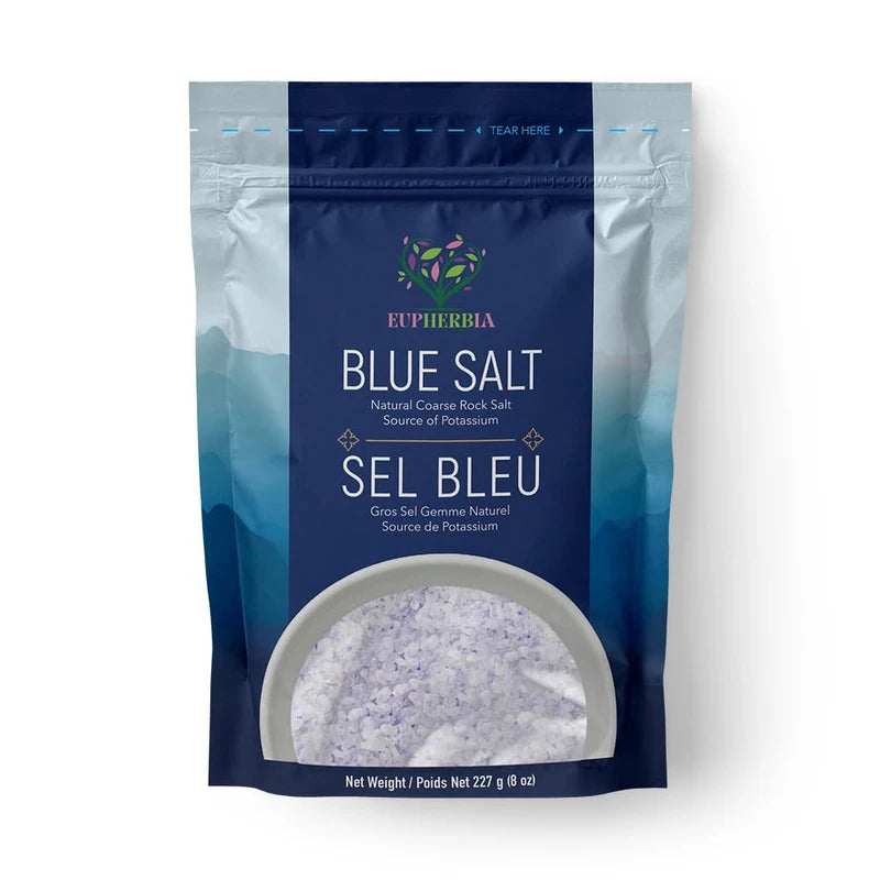 Eupherbia EUPHERBIA Blue Salt, Coarse, Rare Mineral Salt, High Potassium, Lower Sodium, Natural, Unprocessed, Hand Harvested, Kosher Certified, 227g (8 Oz)