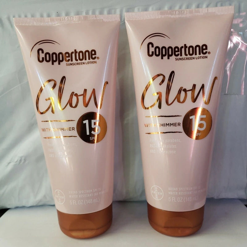 Coppertone Lot of 2 Coppertone GLOW SPF 15 Sunscreen Lotion With Shimmer - 5 fl oz