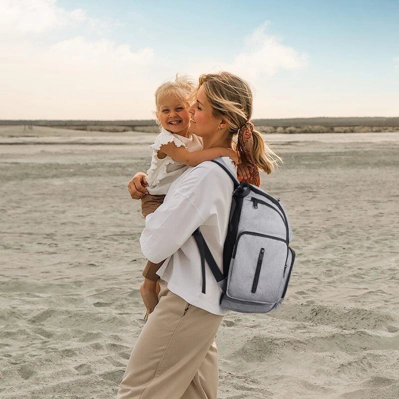 Mancro Diaper Bag Backpack, Large Multifunction Waterproof Travel Baby Changing Bag for Dad Mom with 4 Insulated Pockets and Stroller Straps, Maternity Baby Bag for Boys Girls, Grey