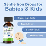Wellements Organic Iron Drops for Babies & Toddlers (1 fl oz) | Cherry Flavor Liquid Iron Supplement | For Infants 4+ Months to 3 Years | Supports Growth & Development