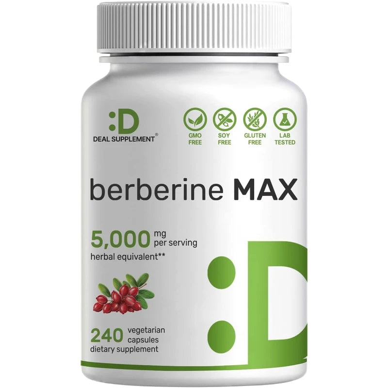 Berberine Max Supplement, 5,000mg Per Serving, 240 Veggie Capsules – 97% Pure Berberine HCL – 25:1 Root Extract – Vegetarian Friendly, Non-GMO