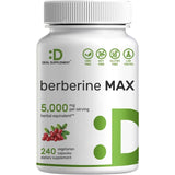Berberine Max Supplement, 5,000mg Per Serving, 240 Veggie Capsules – 97% Pure Berberine HCL – 25:1 Root Extract – Vegetarian Friendly, Non-GMO
