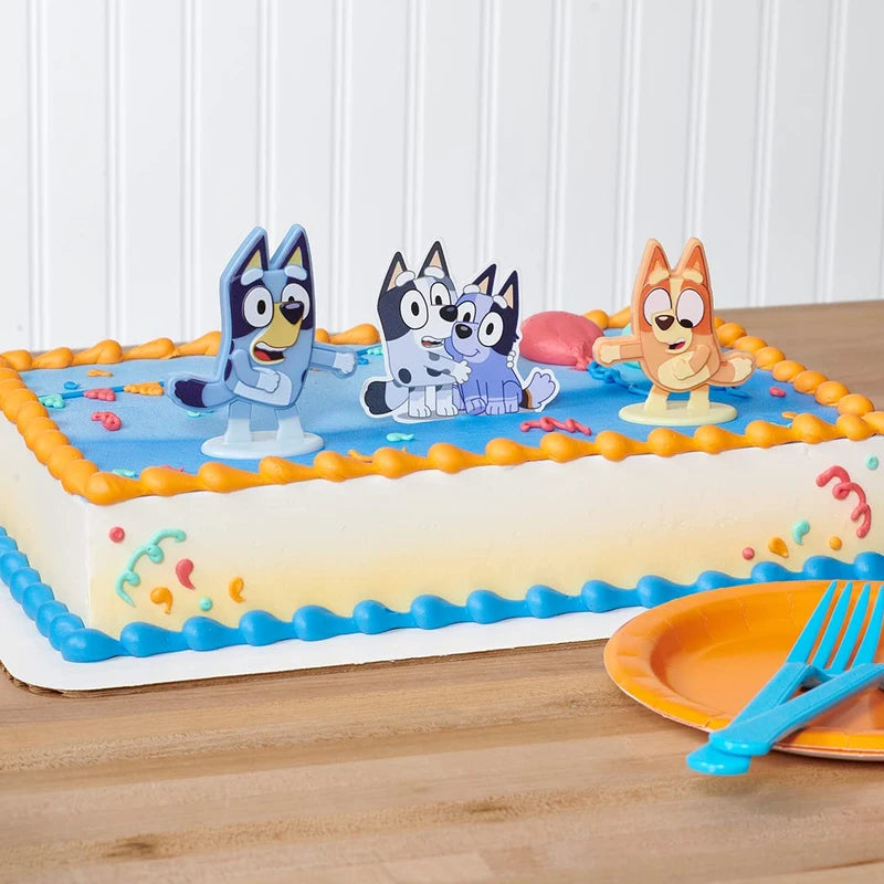 DecoSet® Bluey Dance Mode - Decoración para tartas de 3 piezas con cifras de bingo y azul y magdalenas y calcetines de polietileno, para cumpleaños, fiestas, celebración