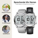 Hearkent Talking Clock Visually Impaired Radio-Controlled Clock German Voice LCD Large Number Easy to Read Senior Watch for Seniors Blind Clock, black, Strap.