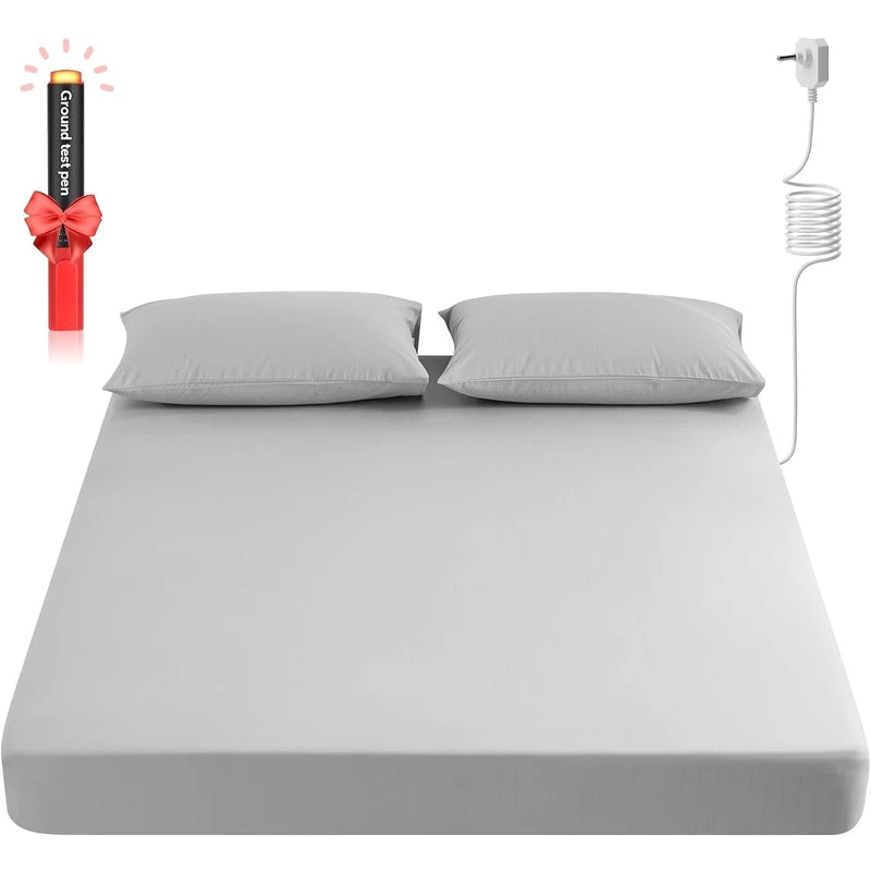 Grounding Fitted Sheets 10% Pure Silver Fiber+90% Cotton, Grounded Sheet Earth Connected Bedding for Ground Your Body Gain More Energy, (Twin - 39"x 75"x 15" Silver-Gray), Grounding Cord Included