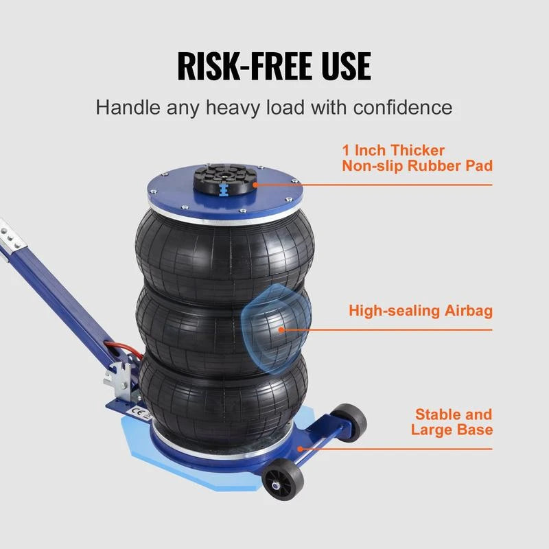 VEVOR Air Jack, 5 Ton/11000 lbs Triple Bag Air Jack, Airbag Jack with Six Steel Pipes, Lift up to 18.5 inch/470 mm, 3-5 s Fast Lifting Pneumatic Jack, with Adjustable Handle for Car, Garage, Repair，vevor air jack - Model: 5 T - Blue - Adjustable Long Han