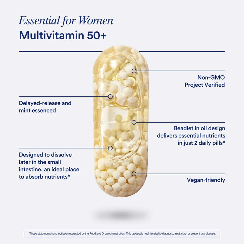 Ritual Ritual Multivitamin for Women 50+, Menopause Supplements with Vitamin D3, K2 and Magnesium for Bone Support*, Omega-3 DHA, Vitamin B12, Non-GMO, Mint Essenced, 30 Day Supply, 60 Vegan Capsules