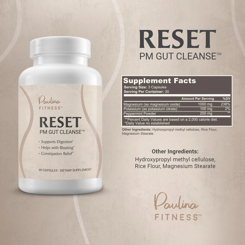 Paulina FITNESS Reset Overnight Digestive Aid, Bloating Relief, & Gut Health Supplement | Natural Detox & Digestive Cleanse to Support Weight Management and Relieve Constipation | 90 Capsules