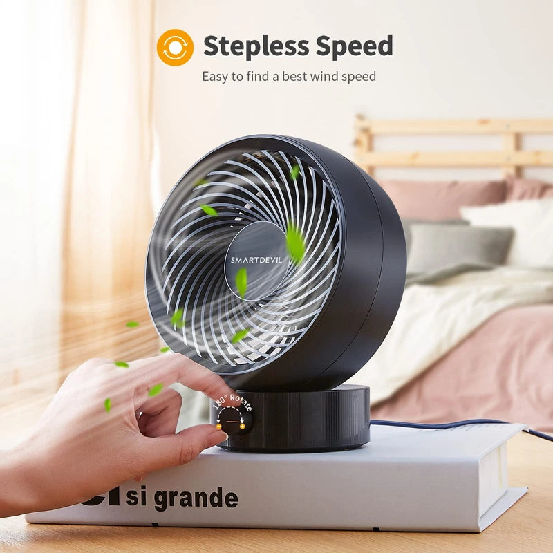 SmartDevil USB Fan, Mini Fan, Small Quiet Table Fan, Stepless Speed 20° Adjustment, USB Desk Fan, Low Noise, USB Fan Easy to Carry, for Office, Home (Black)