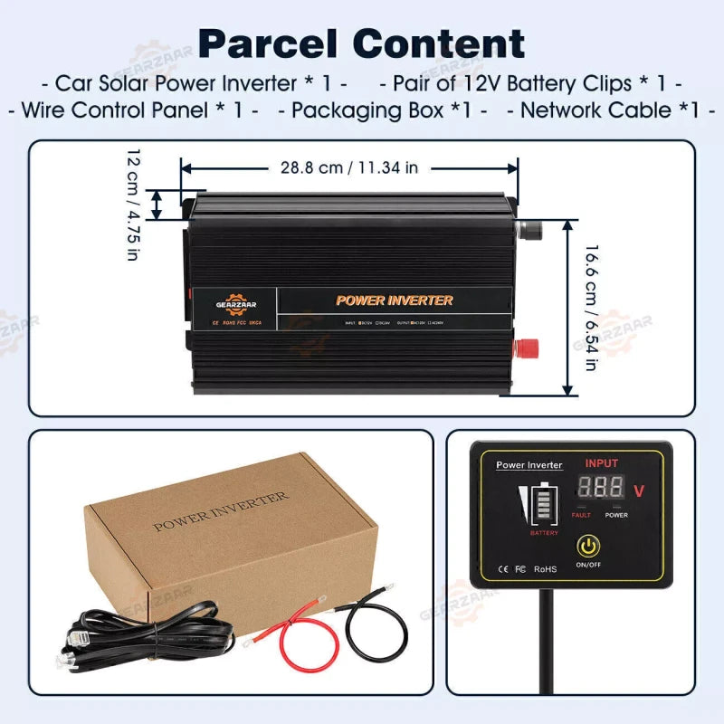 Gearzaar Power Inverter 2000W 4000W 12V DC to 110V 120V AC LCD Car Boat RV USA P