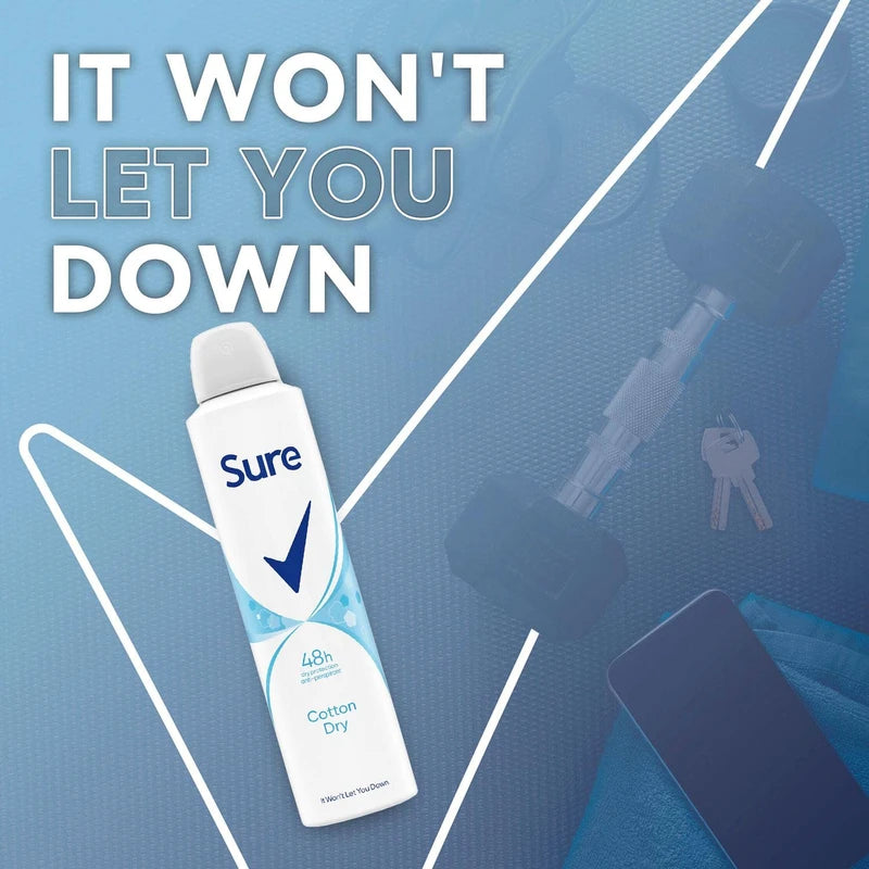 Sure Cotton Dry Anti-perspirant Deodorant Aerosol 150ml (Pack of 3)