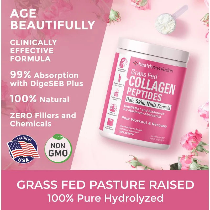 Collagen Powder Supplement - Pure Hydrolyzed Grass-Fed Collagen Peptides, Healthy Skin Hair Beauty Nails Joints, Fitness Recovery, Edible Unflavored - Size: Single Pack