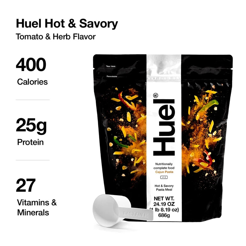 Huel Hot and Savory Instant Meal Replacement - Cajun Pasta - 14 Scoops Packed with 100% Nutritionally Complete Food, Including 25g of Protein, 6g of Fiber, and 27 Vitamins and Minerals