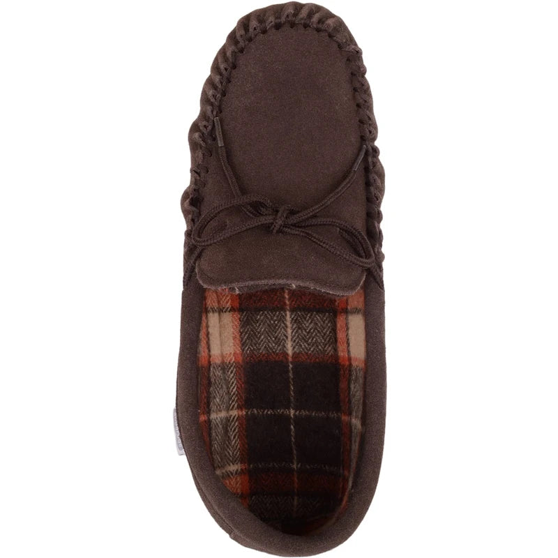 SNUGRUGS Rupert Mens Suede Moccasin Slippers with Cotton Inner and Suede Sole (UK 9, Dark Brown, numeric_9)
