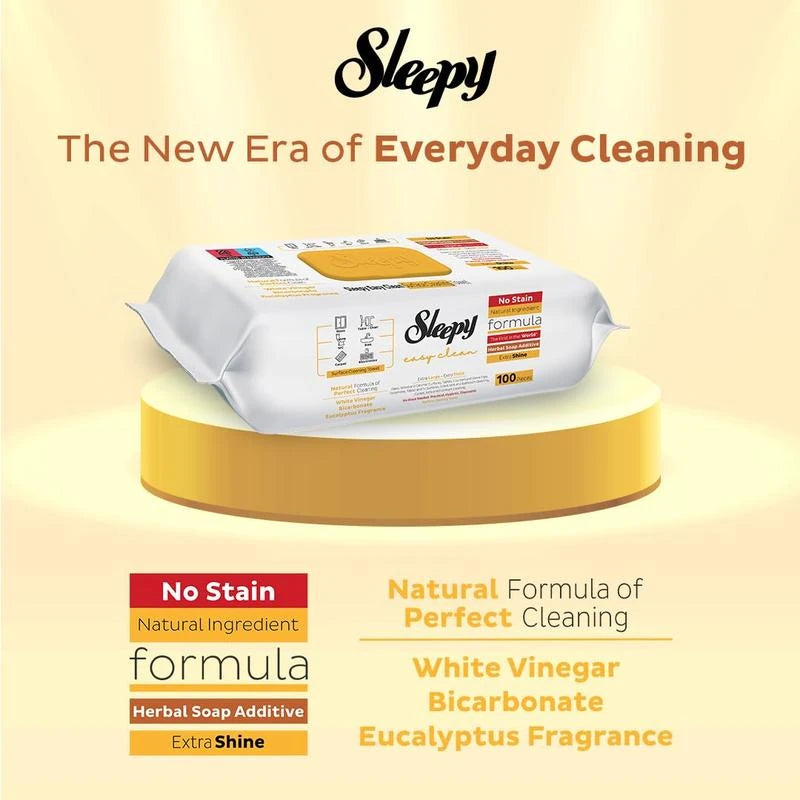Sleepy Easy Clean Multi Surface Cleaning Wipes - 2x White Soap, 2x Bleach, 2x Herbal Soap - 6 x 100pcs - Disposable - Pack