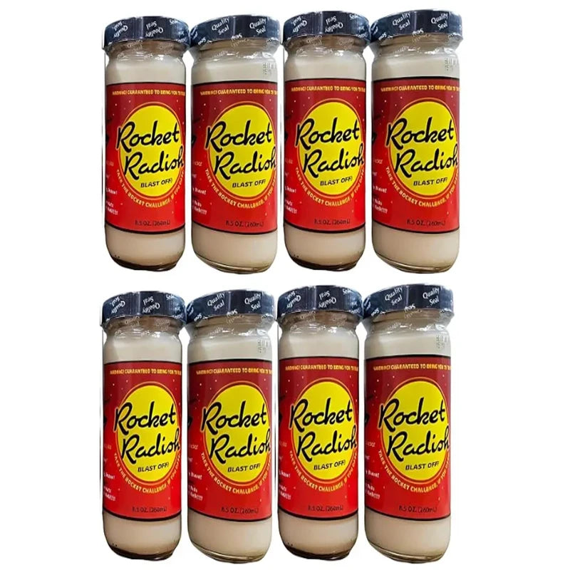 Deli Direct Rocket Radish 8-Pack Extra Hot Horseradish - 100% Pure, Freshly Prepared & Grated, Vegan, Perfect for Passover (8.5oz, 8 Pack)