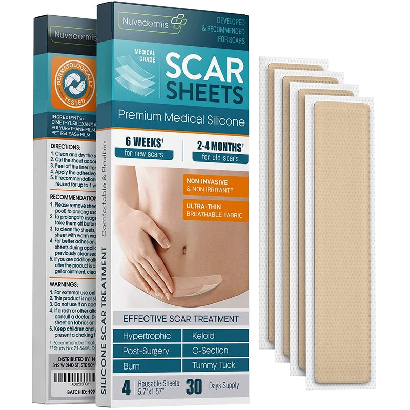 Distributed by NUVADERMIS INC NUVADERMIS Silicone Scar Sheets - Extra Long Scar Sheets for C-Section Tummy...