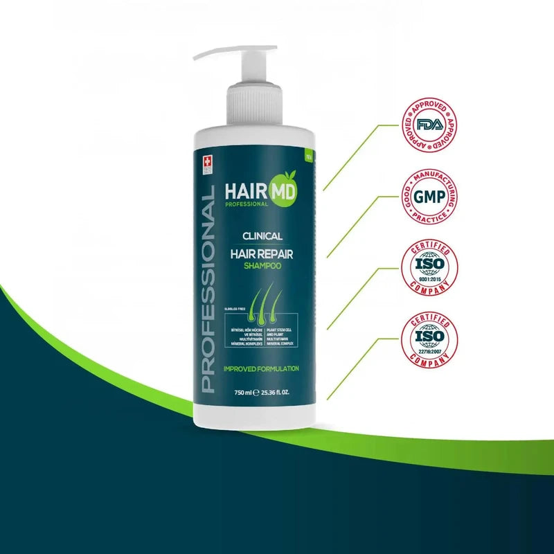 HairMD Transplant Clinical Repair Shampoo - Big Size 750ml - Advanced Regrowth Formula - Protects Post-Transplant Scalp, Exclusive Anti Hair Loss Shampoo. 25.36 fl OZ.