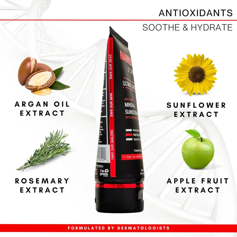 Harken Derm - Ultimate Shield Mineral Sunscreen with Antioxidants | SPF 50 | 80 Minute Water Resistant | Face and Body | Reef Safe | Botanical Antioxidant Complex | Broad Spectrum Protection