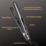 Professional Flat Iron Hair Straightener Plancha De Cabello Professional - Titanium Hair Iron Straightens Frizzy Hair Curls Sleek Salon Hair Styling Tool - Lizze Extreme Slim 1" Pro Straightening Iron