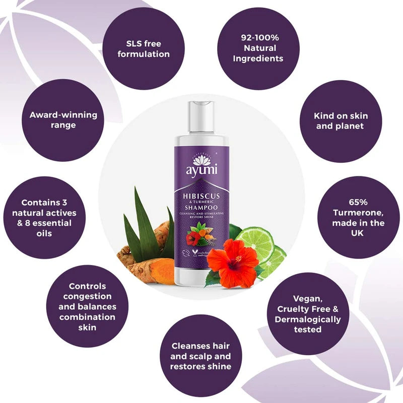 Ayumi Hibiscuss & Turmeric Shampoo Vegan Cruelty-Free Dermatologically Tested 1 x 250ml