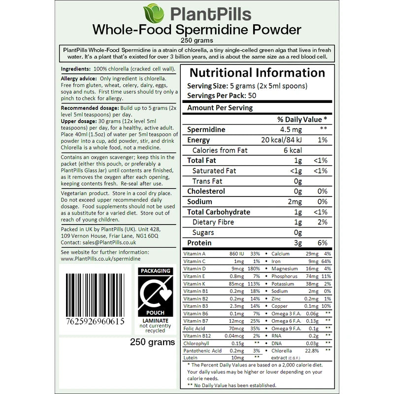 PlantPills 1kg PlantPills Whole Food Spermidine Powder Lab Verified at 240mg/250g