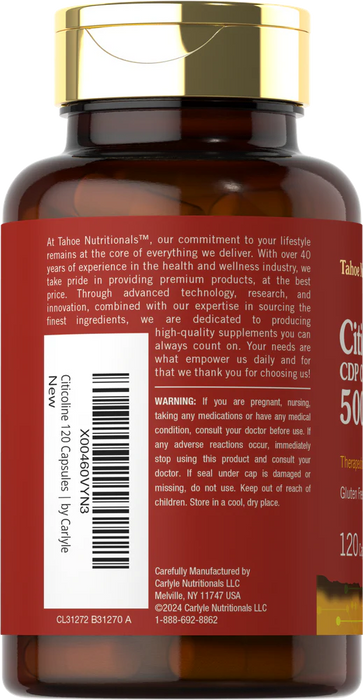 Citicoline Supplements 500mg | 120 Capsules | CDP Choline | Non-GMO, Gluten Free | by Carlyle