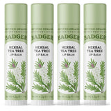 Badger - Herbal Lip Balm, Tea Tree & Lemon, Certified Organic Lip Balm, Fair Trade, Herbal Lip Care, 0.15 oz (4 Pack)