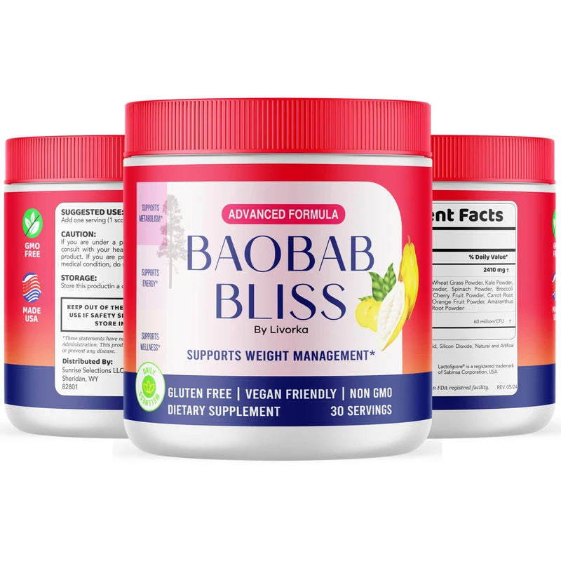 (5 Pack) Baobab Bliss Powder, Baobab Bliss Organic Powder, Baobab Bliss Powder All Natural Fiber Supplement, Baobab Bliss Fruit Powder, Baobab Bliss Powder Organic Review, 150 Servings For 5 Months