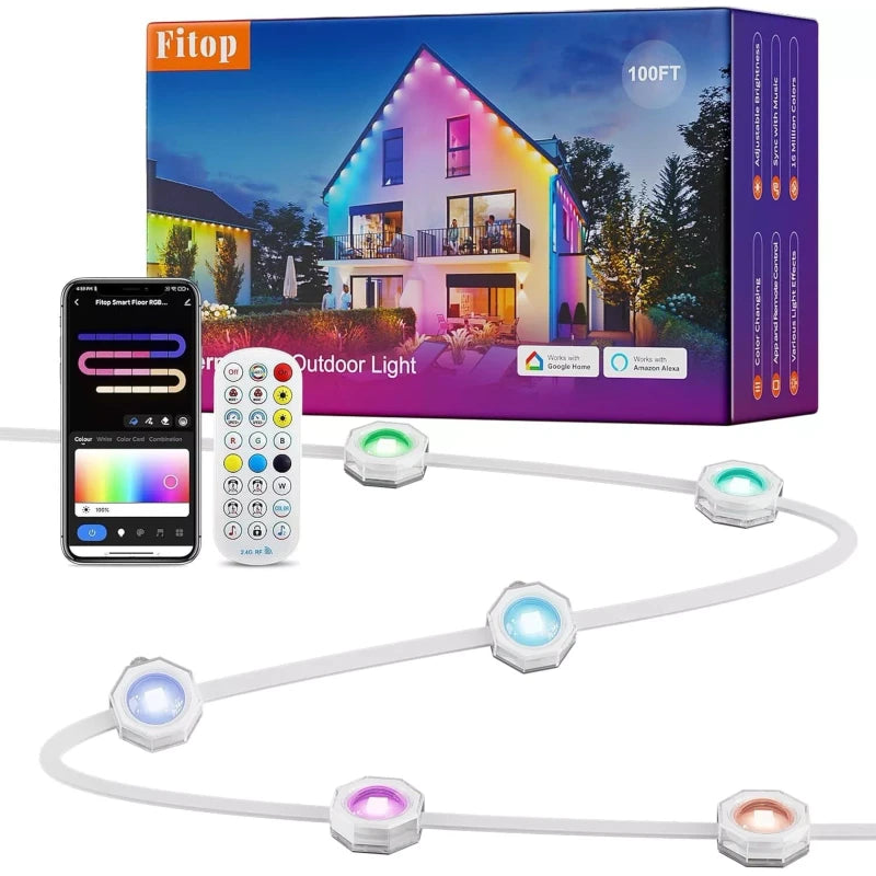 Fitop Permanent Outdoor Lights 100ft with 60 LED Eaves Lights IP67 Waterproof...