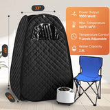 Single Person Sauna, Portable Steam Sauna Full Body for Home Spa, Sauna Tent with Steamer 2.6L 1000W Steam Generator, 90 Minute Timer, Chair, Remote Control Included(Black)
