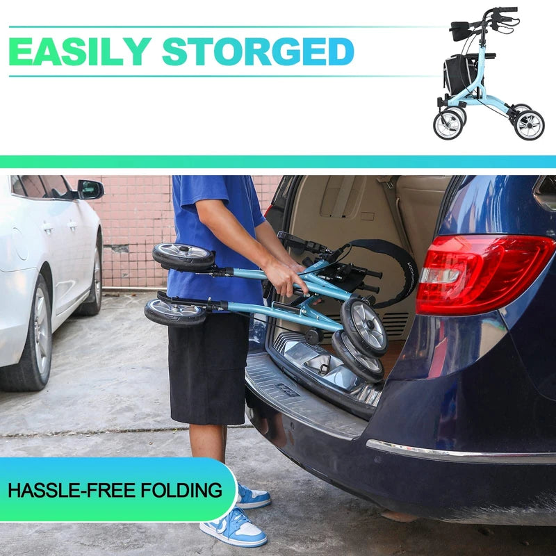 Rollator Walker for Seniors with Seat Fold Up Lightweight Mobility Walking Aid for Adult Weight to 300lb and with A Rolling Walker Accessories Bag