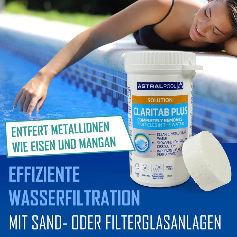Astral Pool Claritab 5 x 20 g Tablets - Highly Concentrated Flocculation Tablet with Double Effect Coagulation & Flocculation Water Filtration Slow Dissolving for Use in Skimmer Basket