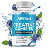 APEfuel Creatine Gummies for Men & Women - Sugar-Free Blueberry Flavored Pre-Workout Gummies for Muscle Growth, Strength & Cognitive Support - 3000mg Creatine Dietary Supplement (30-Days Supply)
