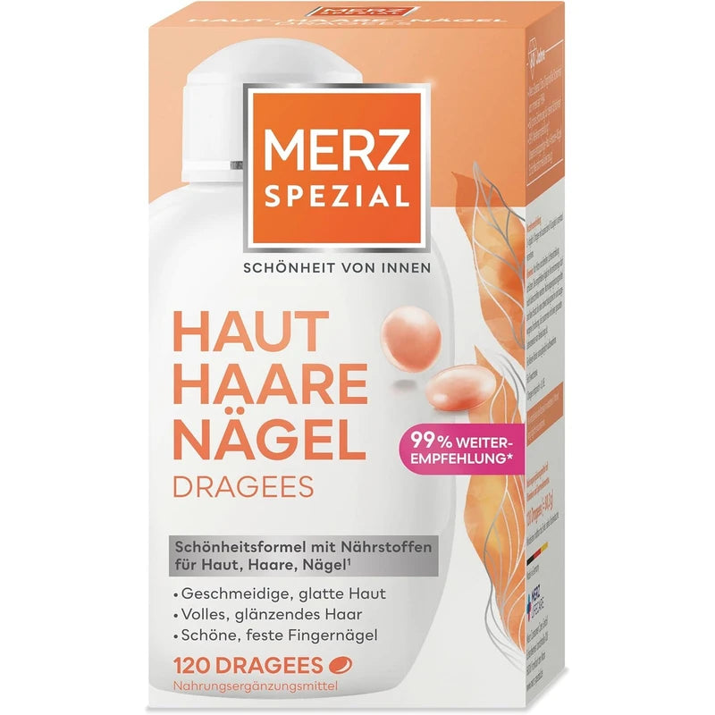 Merz Spezial Skin Hair Nails Dragees - 1 x 120 Tablets - Dietary Supplement with 13 Micro Nutrients for Radiant Skin, Shiny Hair and Firm Fingernail