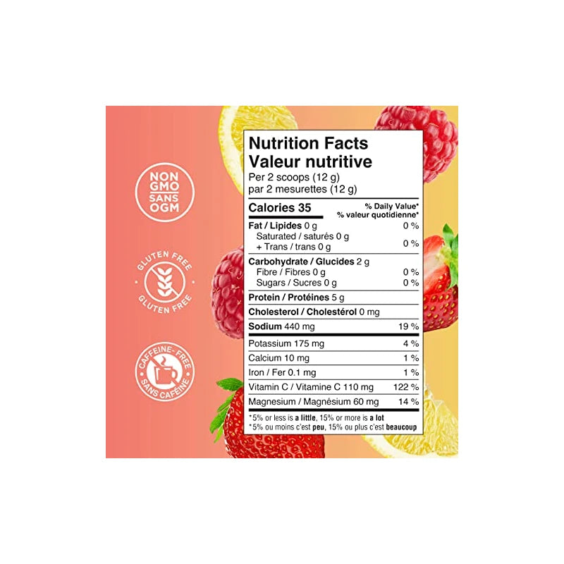 Organika Organika Canadian-Made Electrolytes + Enhanced Collagen - Zesty Lemon Berry Flavour - Sugar-Free Hydration | 5g Protein + 100% of Daily Vitamin C | 360g, 30 Servings