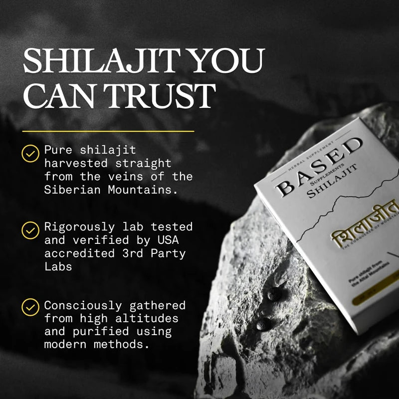 Based Supplements Based Shilajit | Pure Shilajit Tablets with Max Potency, Energy & Immune Support for Men and Women | Rich in Fulvic Acid and 85+ Trace Minerals, 60 Tablets
