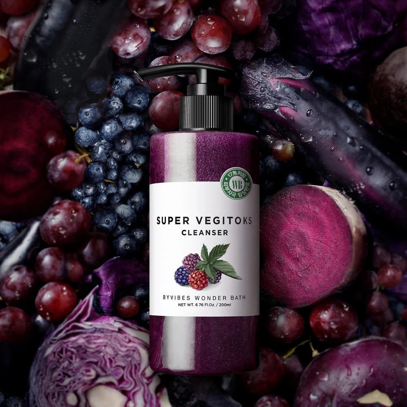 WONDER BATH Super Vegitoks Gel Foam Deep Cleanser for Sensitive Skin [Purple], 10.14Fl.Oz | Makeup Remover, Korean Skincare, Makeup & Dead Skin Removal, Hydrating & Brightening