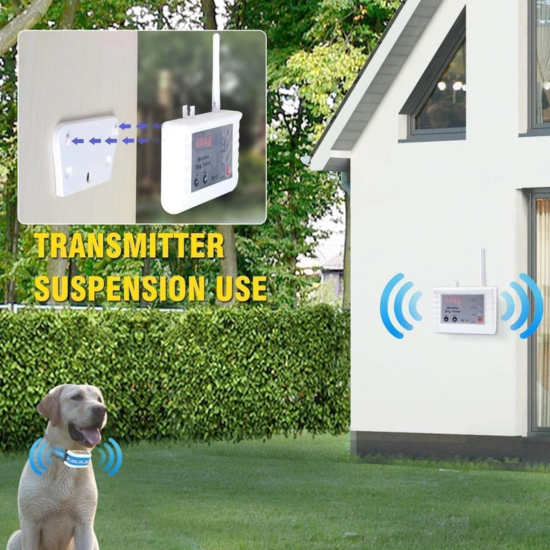 JUSTPET Wireless Dog Fence Two Way Signal Pet Containment System, Display Battery Level, Adjustable Control Range, Adjustable Warning Strength, Waterproof Rechargeable Dog Fence Collar
