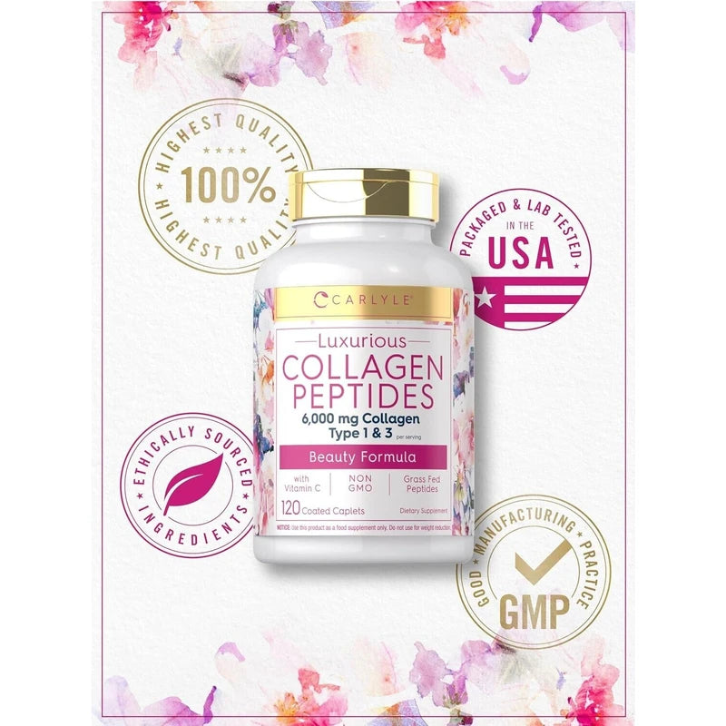 Carlyle Collagen with Vitamin C | 6000Mg | 120 Caplets | Multi Collagen Peptide