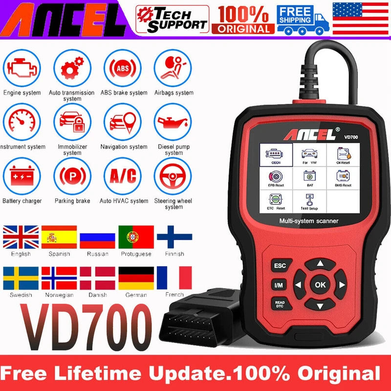 AUTOPHIX ANCEL VD700 OBD2 Code Reader Full System Scanner ABS SRS Oil EPB Diagnostic Tool