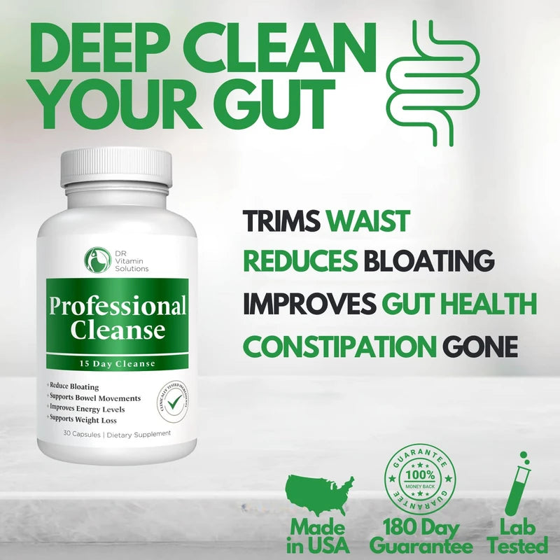 Professional Detox Cleanse for Losing Weight and Belly Fat, 15 Day Colon Cleanse, Dr Vitamin Body Detox Probiotics, Cleanse for Gut Health, Bloating Relief and Reducing Fat, 30 Caps