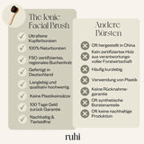 RUHI Monastery Brush Face / Copper Brush / Face Brush Copper Natural Bristles & Plastic Free for Dry Brushing Massage / Made in Germany / Ionic Dry Brush Face / FSC-Certified Beech Wood