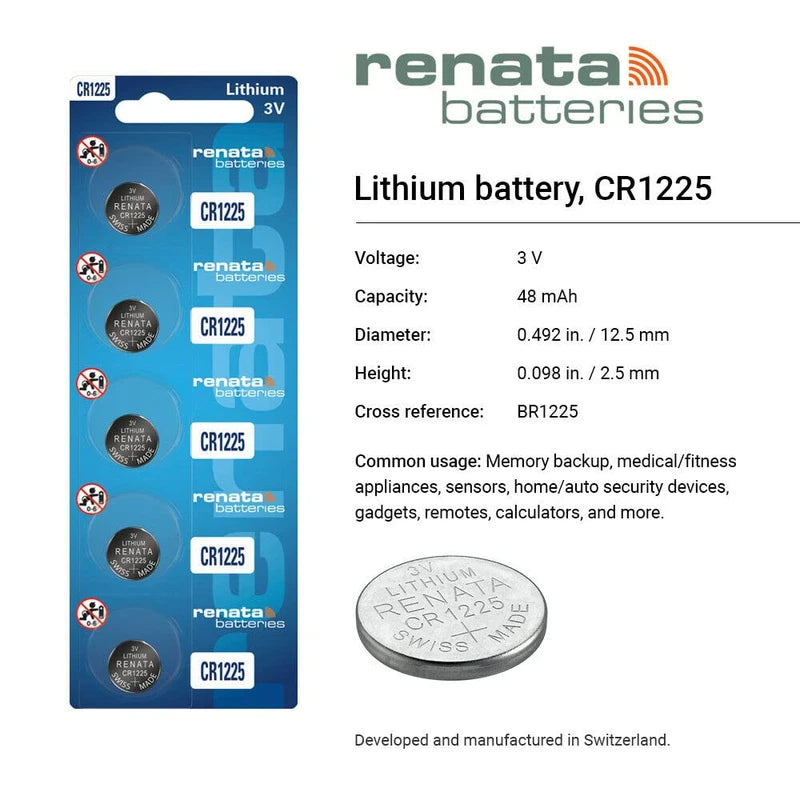 Renata CR1225 Batteries - 3V Lithium Coin Cell 1225 Battery (20 Count)