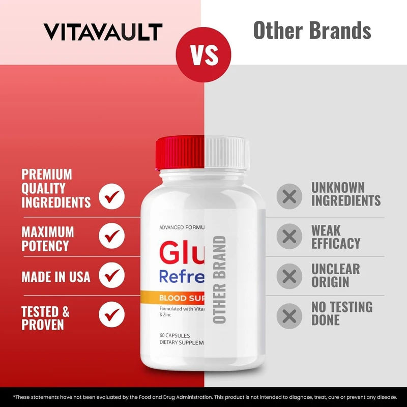 Vitavault Gluco Refresh Capsules, GlucoRefresh Support Supplement Pills - Maximum Strength, Gluco Refresh Health & Wellness Capsules, GlucoRefresh All Natural Formula Pills Reviews (2 Pack)
