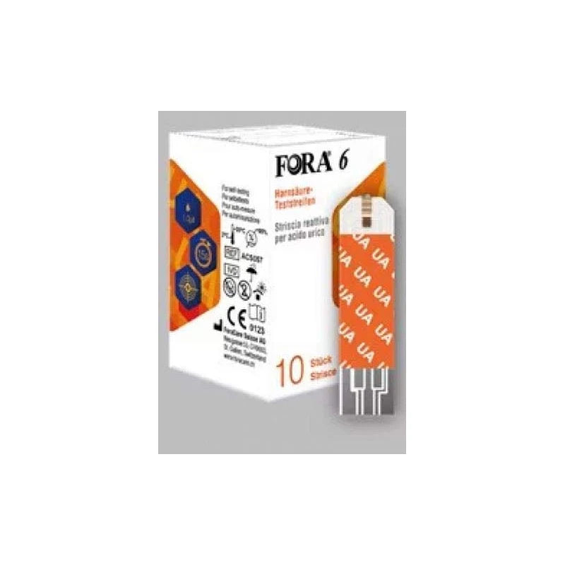 Uric Acid Test Strips x 10 for use ONLY with The FORA 6 Multi Parameter Meter