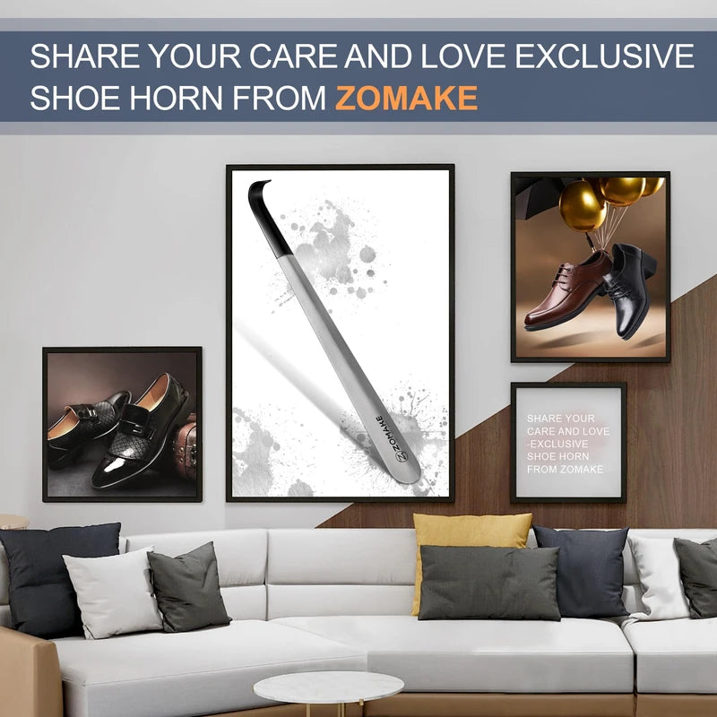 ZOMAKE Metal Shoe Horn Long Handle Shoehorn 2Pcs - Extra Long Shoe Horns for Seniors Men Women - 16.5 inch Stainless Steel Shoe Horn for Boots (Set of 2 Silver)