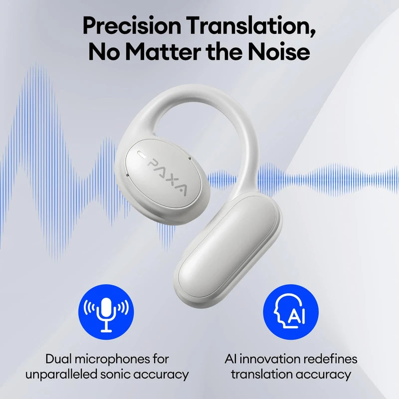 PAXA AI Translation Earbuds Real Time 3-in-1 Language Translator Earbuds 145 Languages & Accents Bluetooth 5.4 Translation Translating HD Sound Audifonos Traductores Inglés Español, OpenAir5 White
