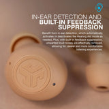 JLab Hear OTC Hearing Aid & Earbuds, Beige, Traditional Earbud Fit, Four Preset Hearing Modes, In-Ear Detection and Built-in Feedback Suppression, Independent Volume Control and Touch Controls